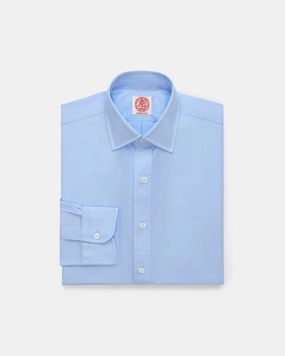 Made-in-USA Thomas Mason Solid Blue Spread Collar Dress Shirt - Regular Fit Friends Meetup