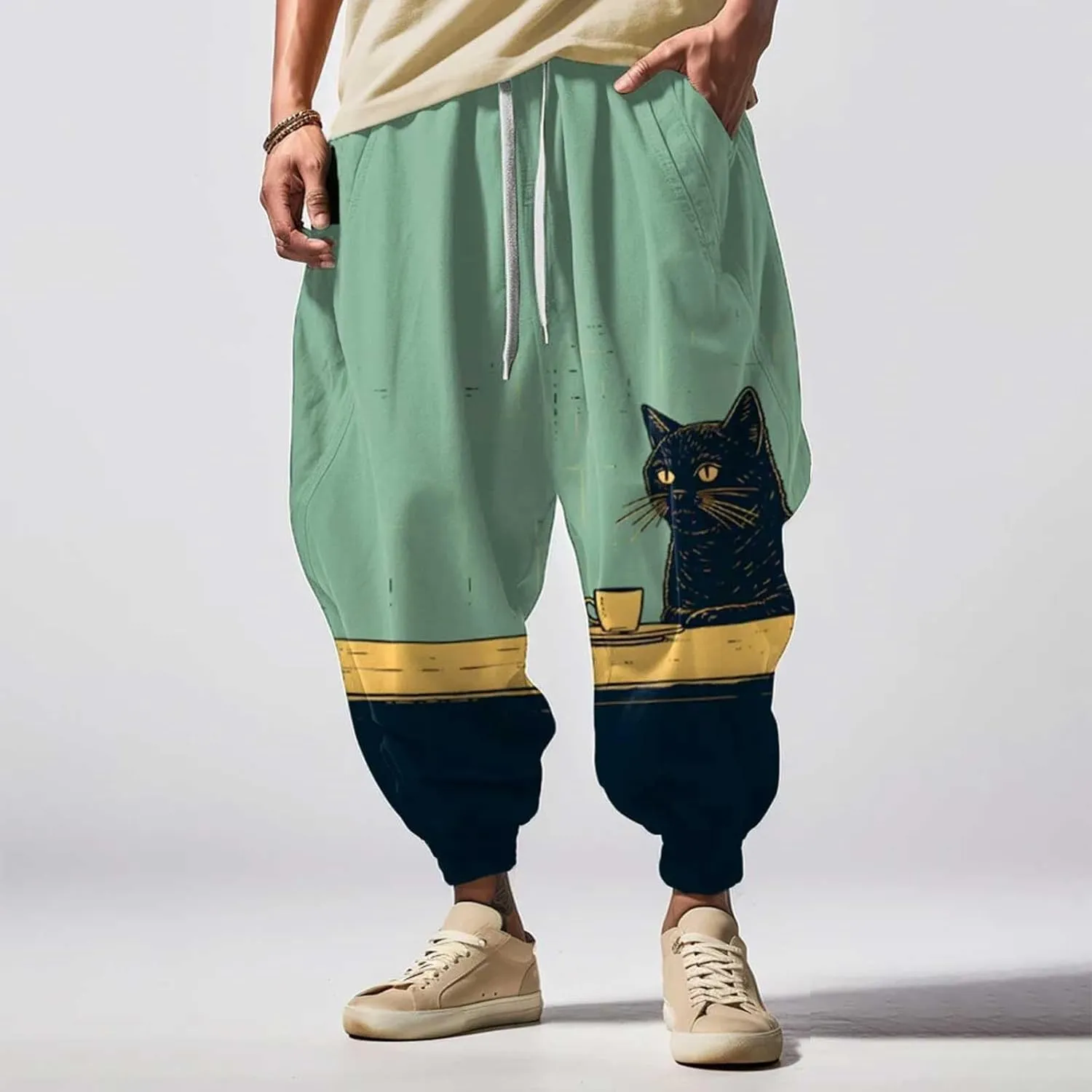 Drawstring Elastic Waist Baggy Sweatpants Trousers Sweatpants Mens Loungg Pants Mens Baggy Pants Samurai