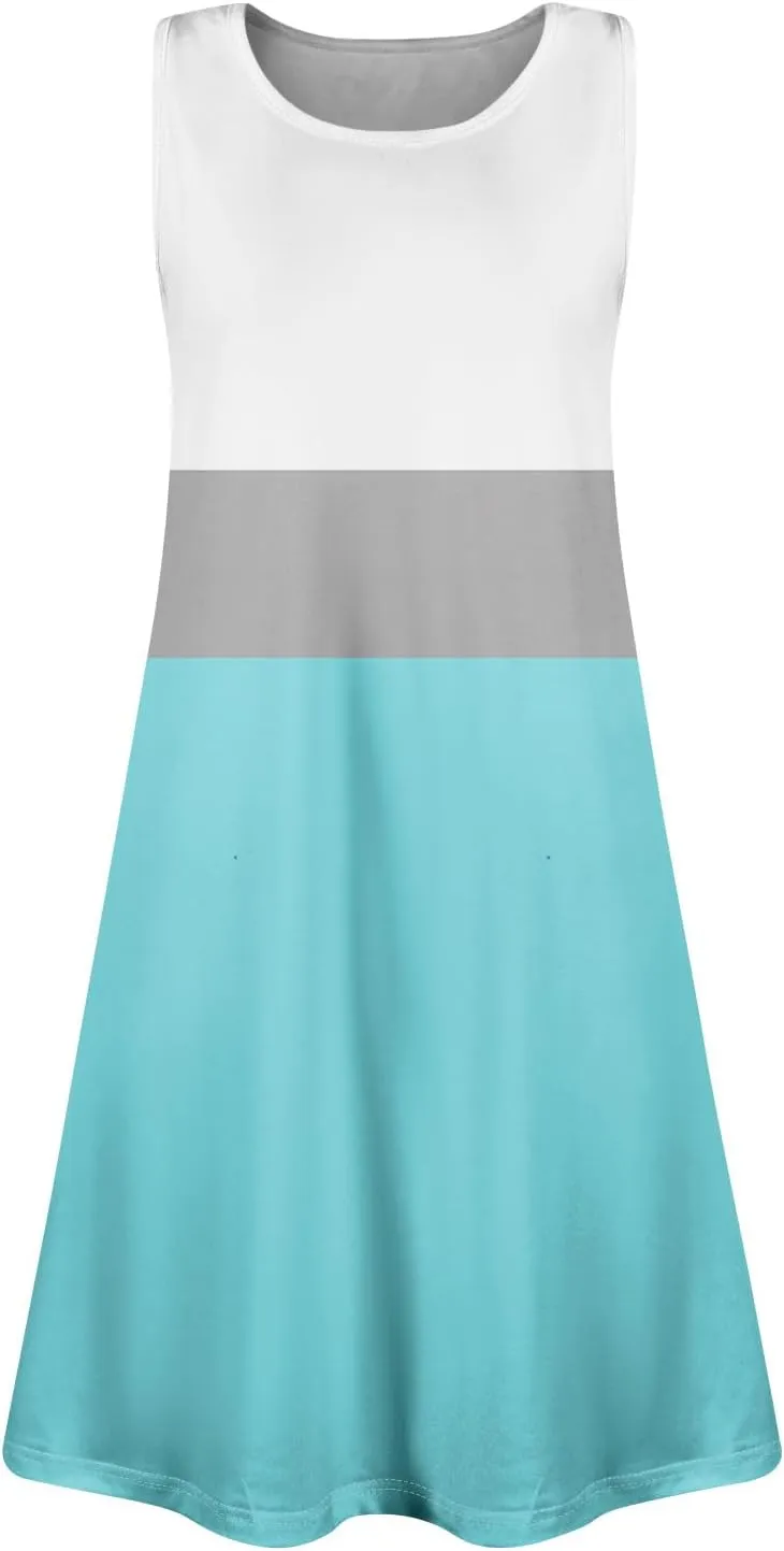 Dress for Women Spring Tank Dress Short Sun Dresses Sleeveless Patterned A Line Dresses Summer Flowy with Pocket
