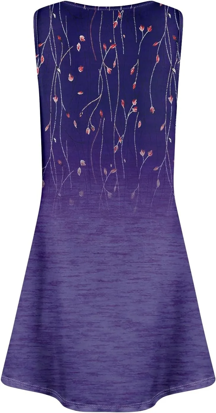 Dress for Women Spring Tank Dress Short Sun Dresses Sleeveless Patterned A Line Dresses Summer Flowy with Pocket