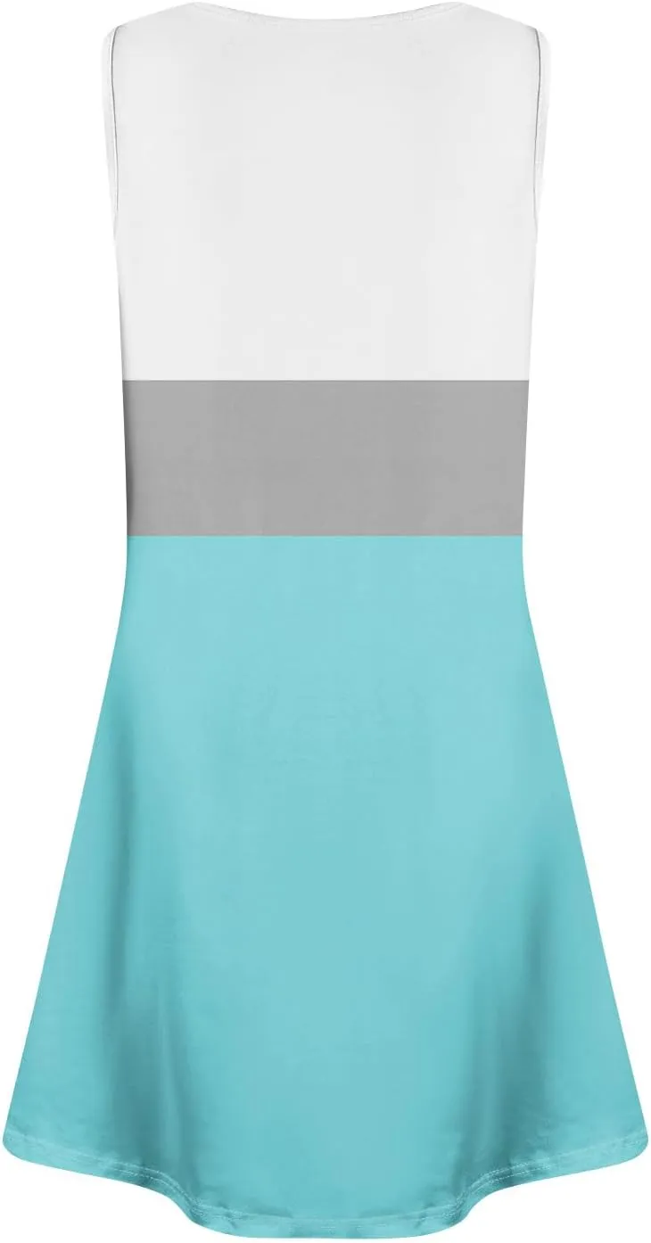Dress for Women Spring Tank Dress Short Sun Dresses Sleeveless Patterned A Line Dresses Summer Flowy with Pocket
