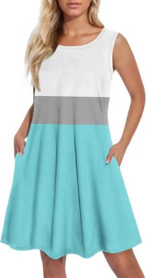 Dress for Women Spring Tank Dress Short Sun Dresses Sleeveless Patterned A Line Dresses Summer Flowy with Pocket