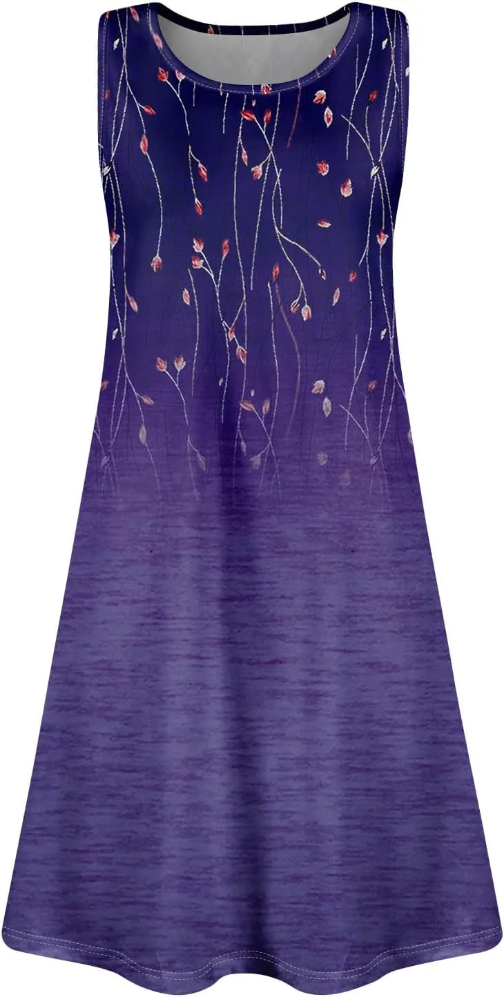 Dress for Women Spring Tank Dress Short Sun Dresses Sleeveless Patterned A Line Dresses Summer Flowy with Pocket