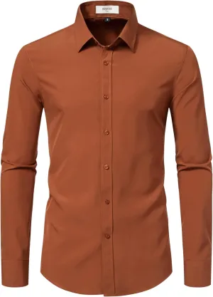 Dress Shirts for Men Stretch Slim Fit Long Sleeve Mens Dress Shirts Casual Business Muscle Fit Button Down Shirts
