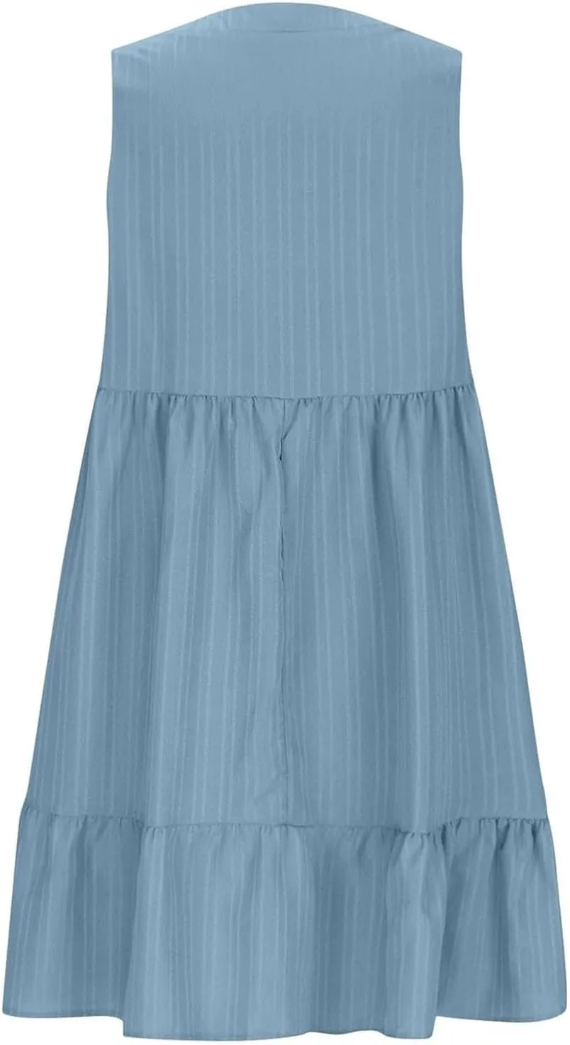 Dresses for Women 2025 Elegant Classy Casual Sleeveless V Neck Dresses Fashion Casual Flowy Boho Ruffle A Line Swing Dress