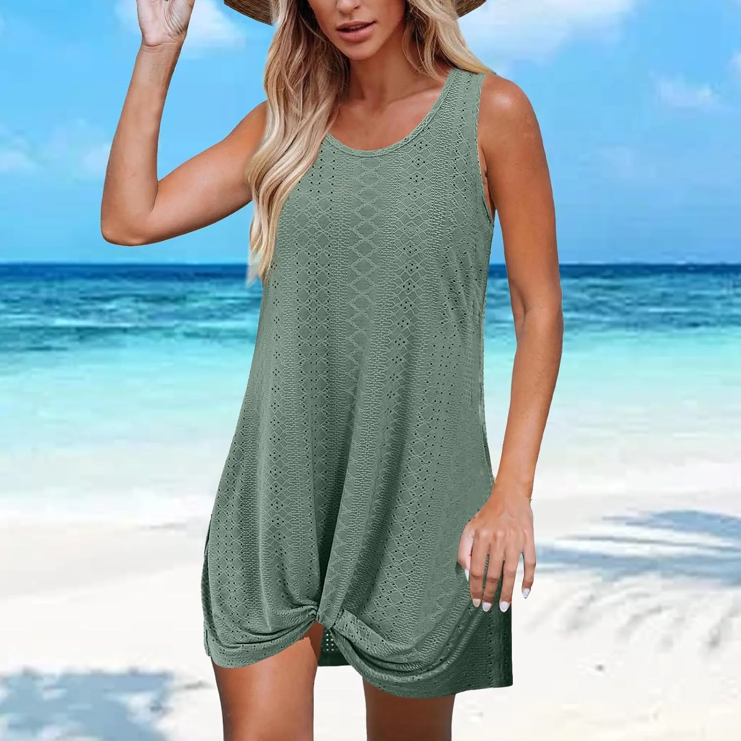 Dresses for Women Summer Beach Vacation Sleeve Mini Dress Casual Hollow Lightweight Loose Fit Dresses Sundress 2025