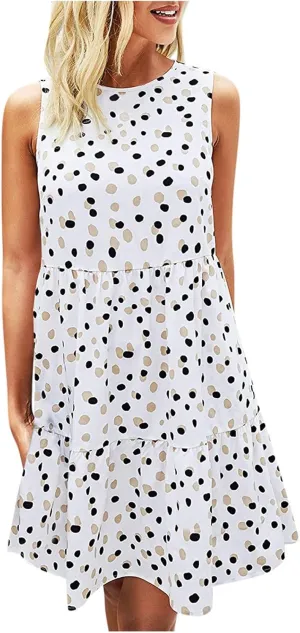 Dresses for Women Summer Tank Dress Sundresses 2025 Sleeveless Polka Dot Mini Dress Hawaiian Aline Dresses with Pocket