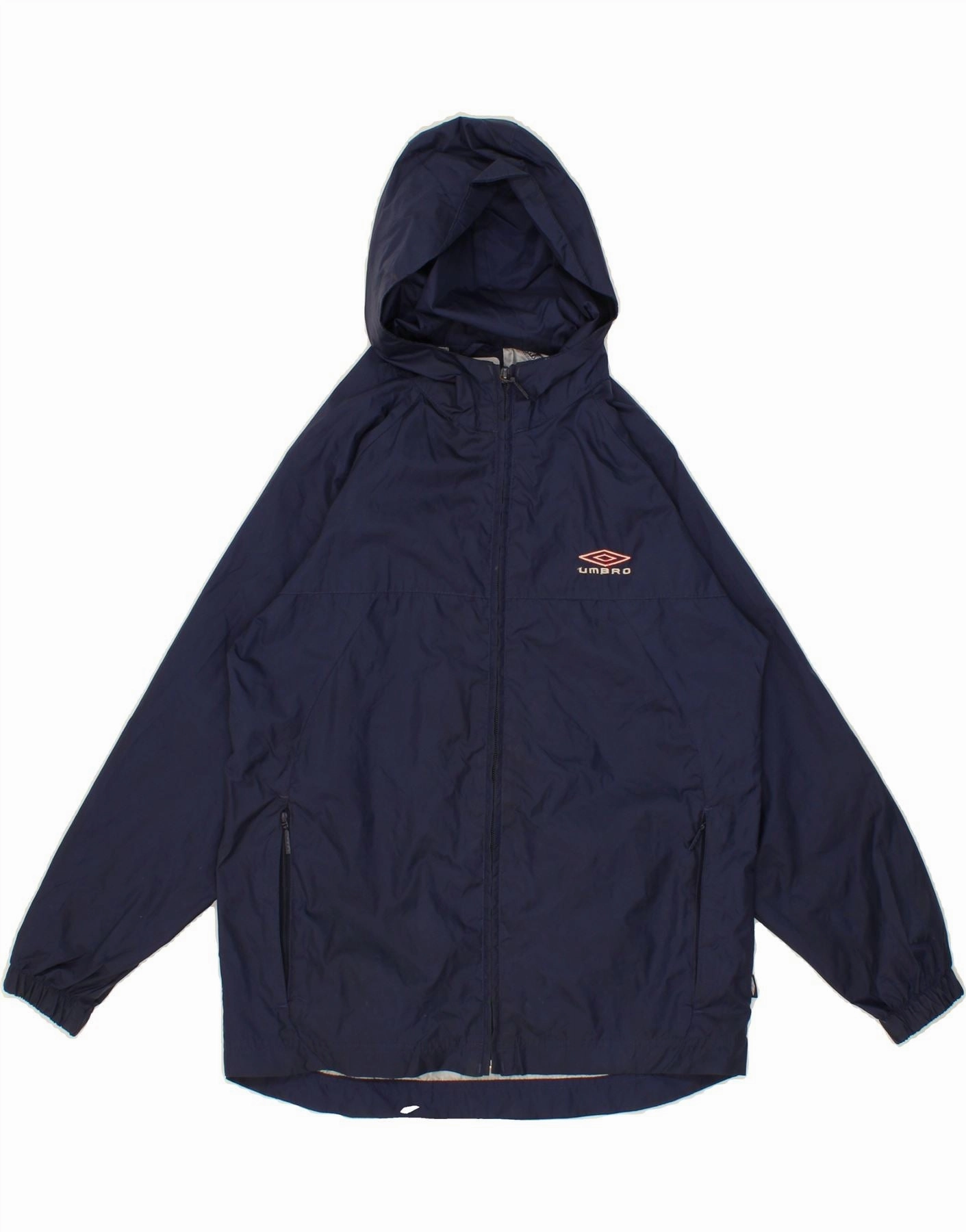 UMBRO Boys Hooded Rain Jacket 9-10 Years Medium Navy Blue Nylon High Density Weave Stretchable