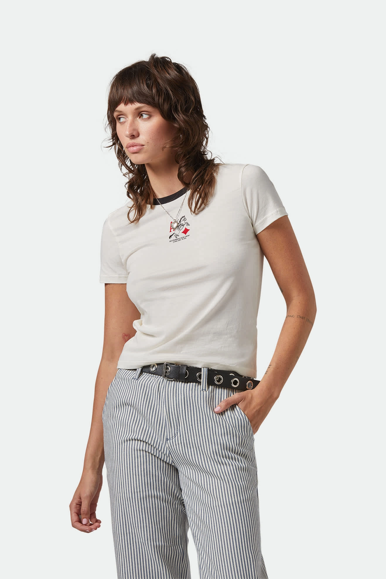 Aces Fitted Crew T-Shirt - Off White/Black Seasonal Casual ethical