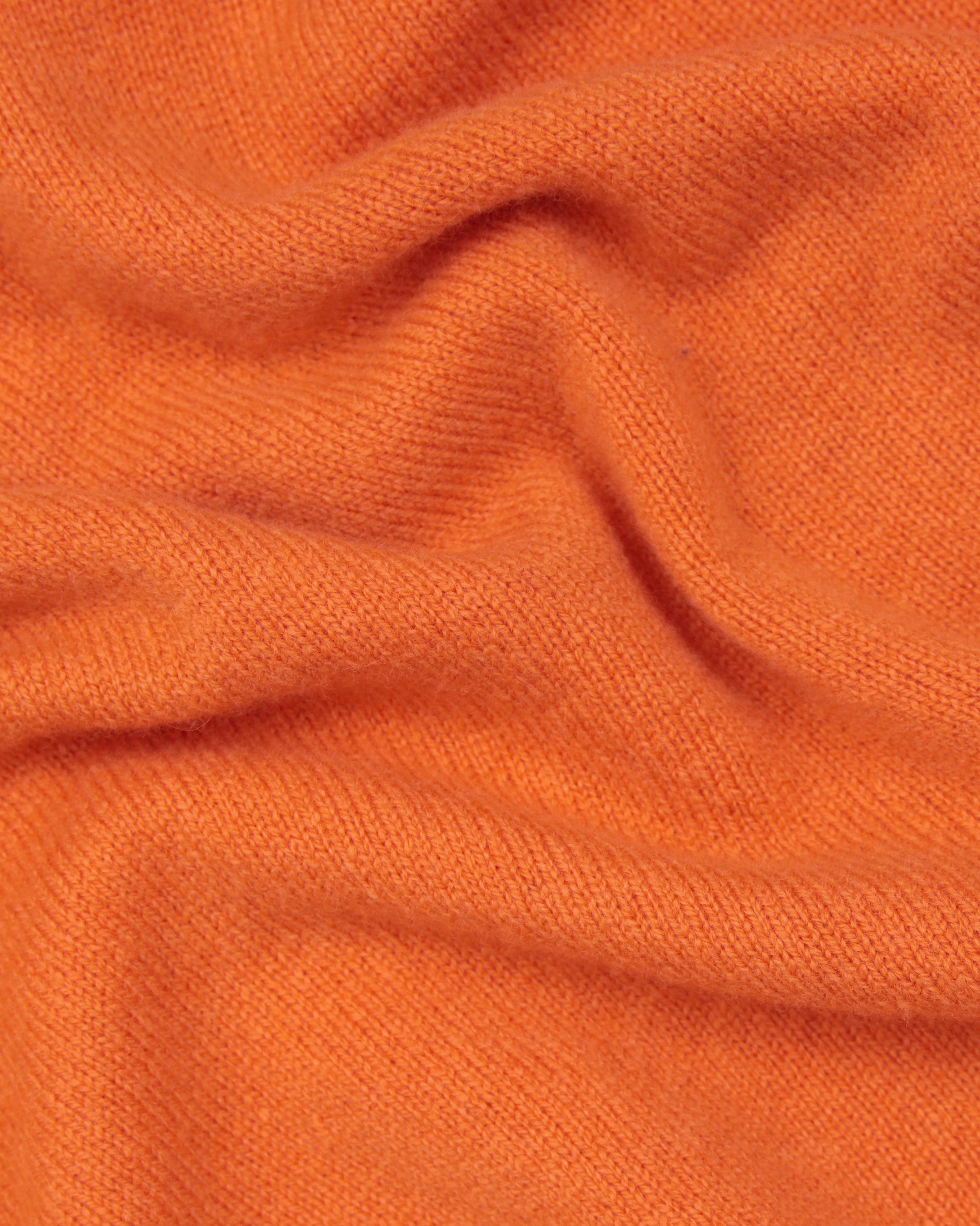 Orange Lambswool Quarter Zip-up Sweater Cozy Knit Classic Knit