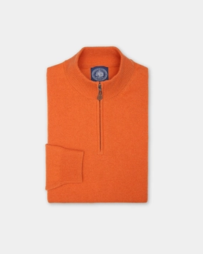 Orange Lambswool Quarter Zip-up Sweater Fade Resistant Dye Cold Weather Wear
