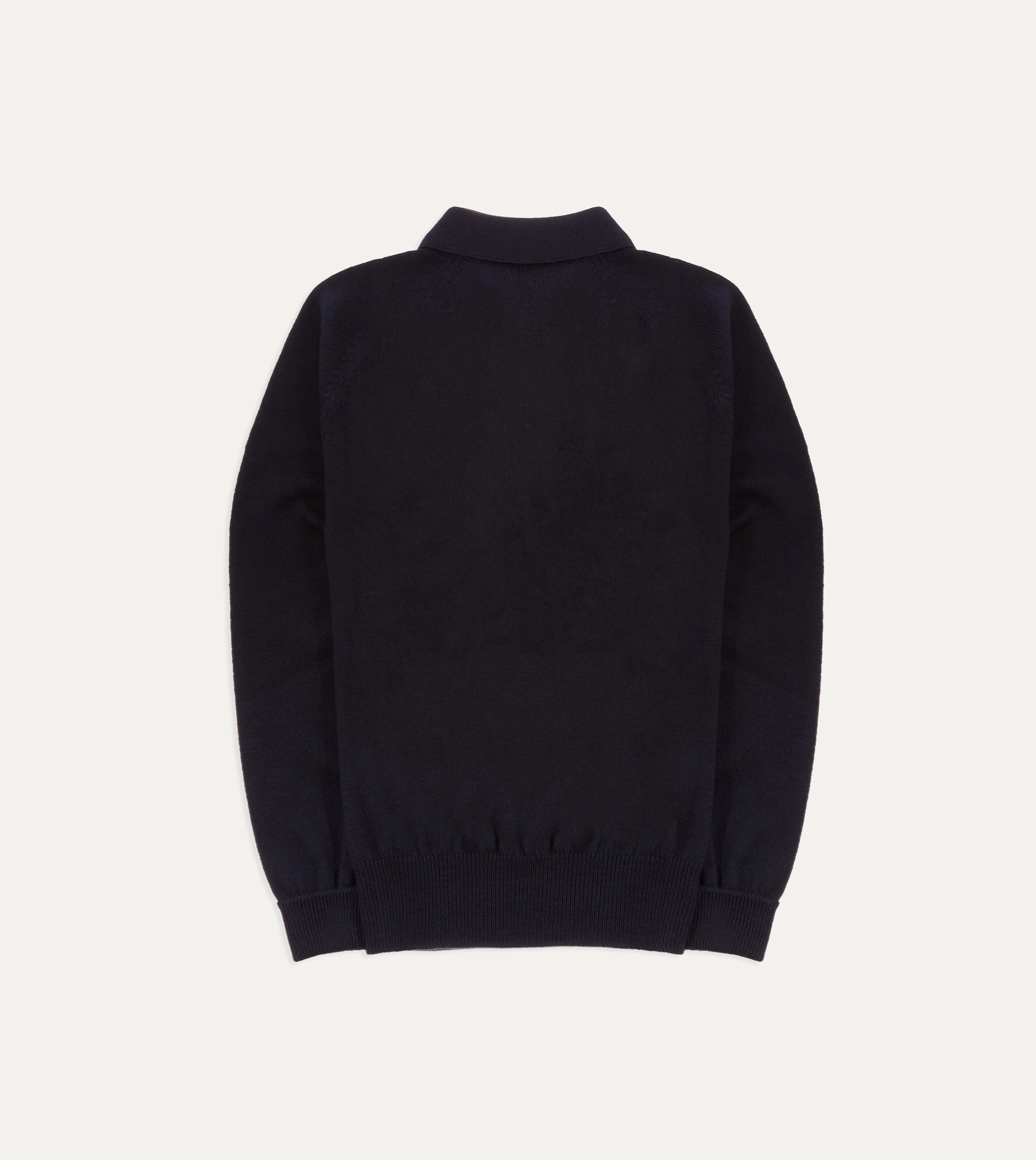 Navy Merino Wool Knitted Polo Cashmere Blend Fray Resistant Edges
