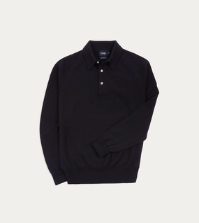 Navy Merino Wool Knitted Polo Quick Dry Knitwear