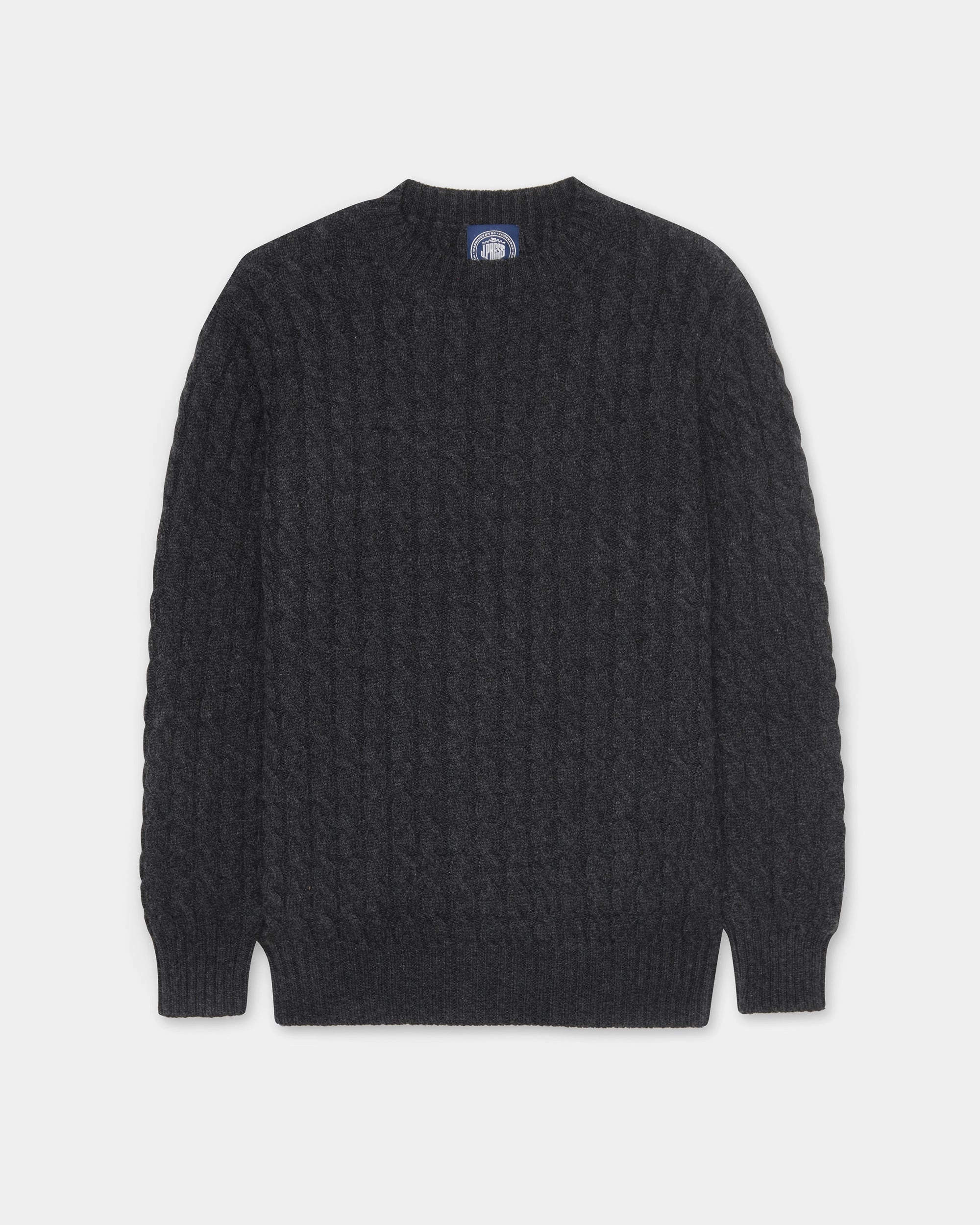 Waffle Knit High Density Weave Made-in-Scotland Charcoal Cable Knit Cashmere Sweater