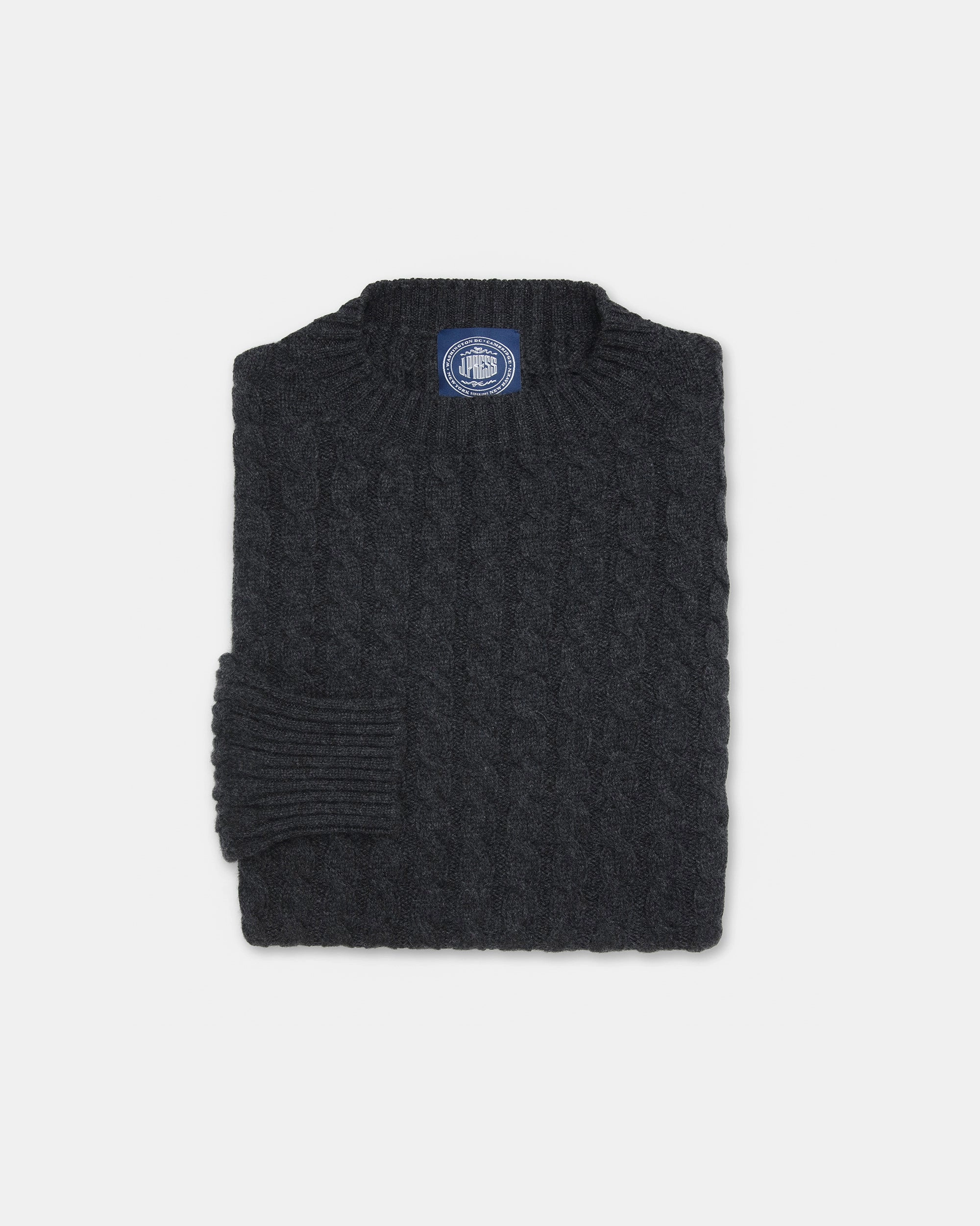 Made-in-Scotland Charcoal Cable Knit Cashmere Sweater Temperature Regulating