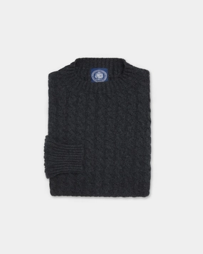 Made-in-Scotland Charcoal Cable Knit Cashmere Sweater Temperature Regulating