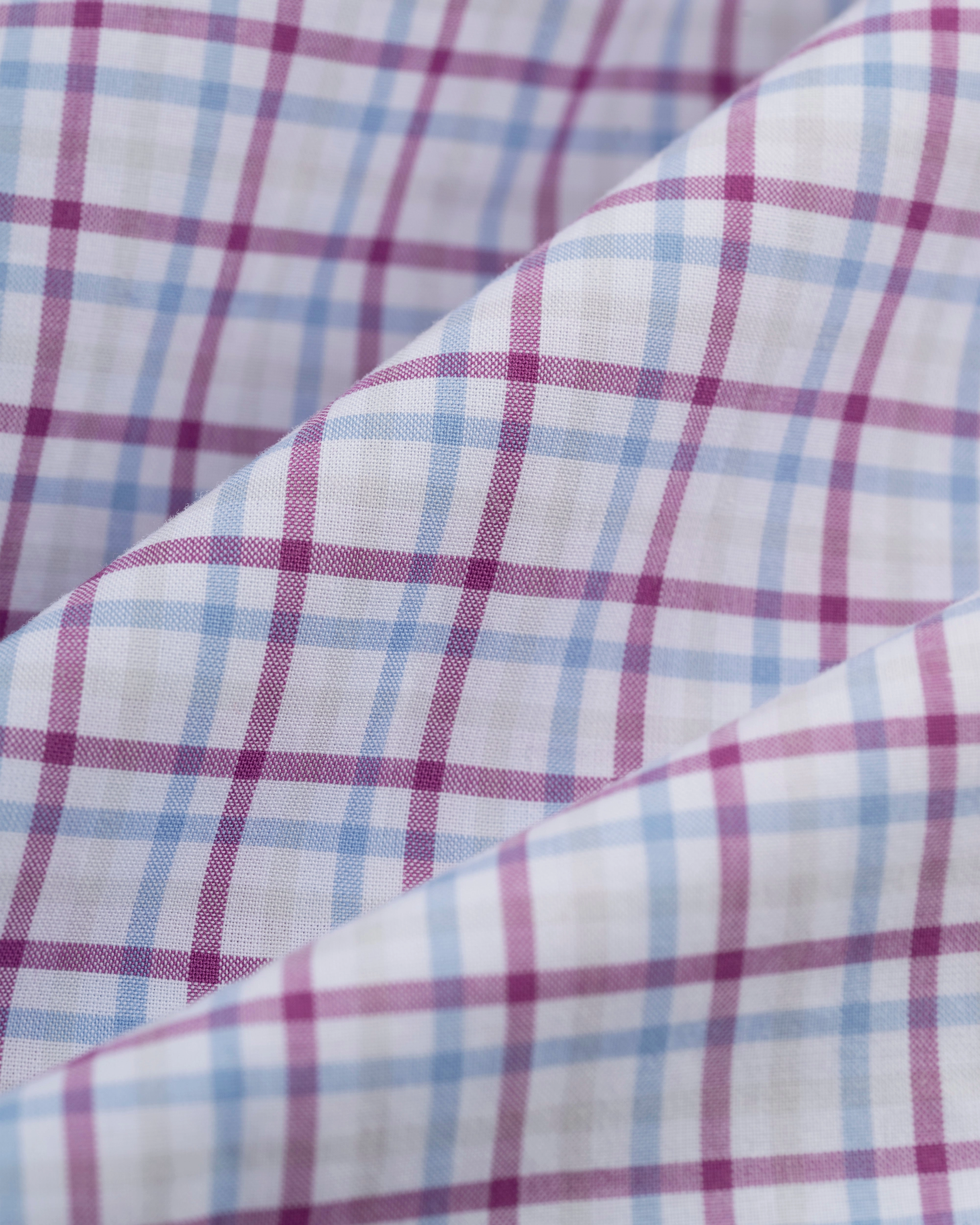 Personalized Touch Berry & Blue Checked Button Down Sport Shirt - Classic Fit