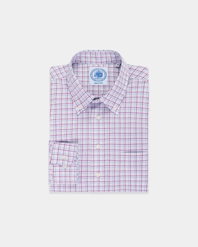 Anti Static Treatment Berry & Blue Checked Button Down Sport Shirt - Classic Fit
