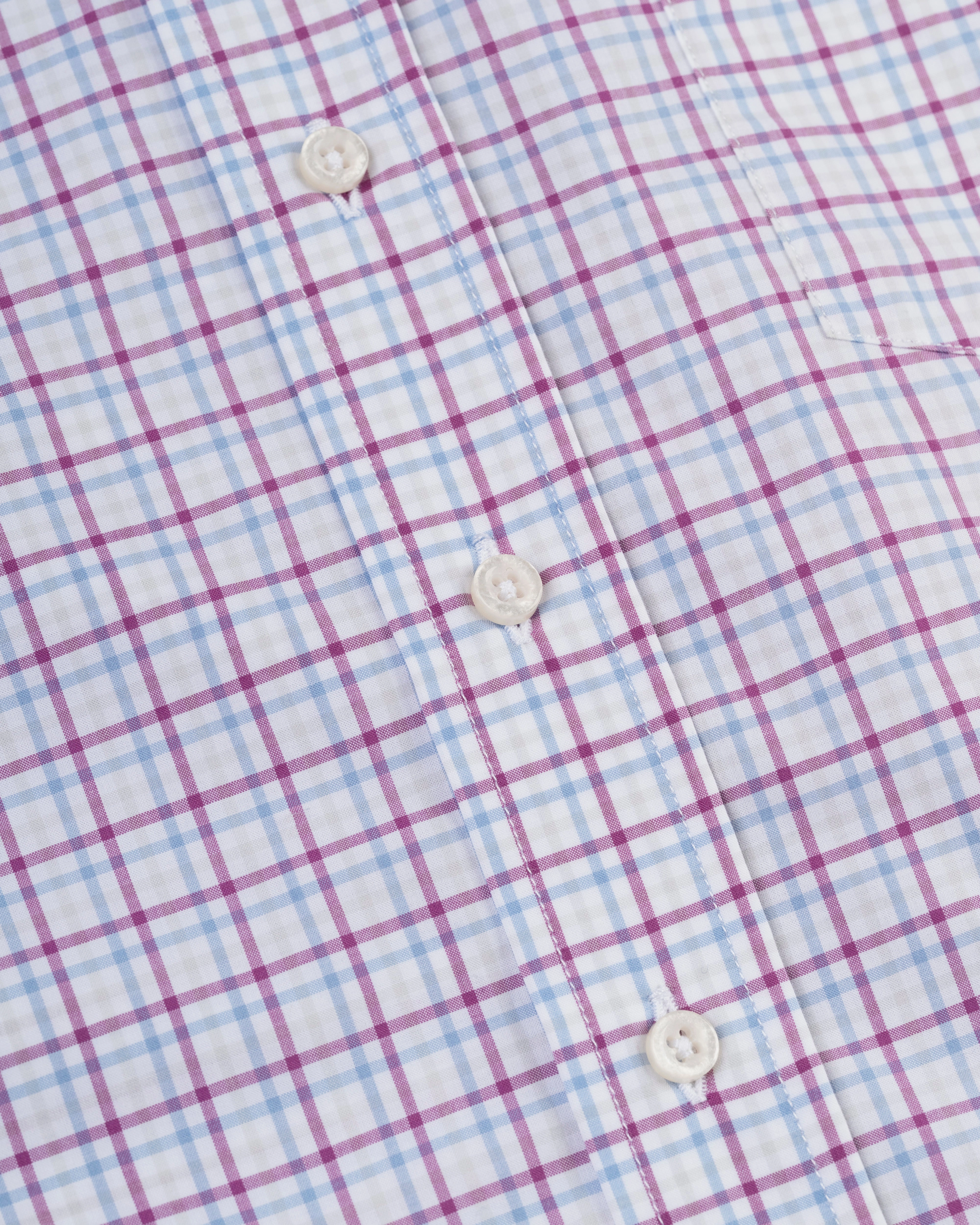 hypoallergenic material Comfort First Fit Berry & Blue Checked Button Down Sport Shirt - Classic Fit