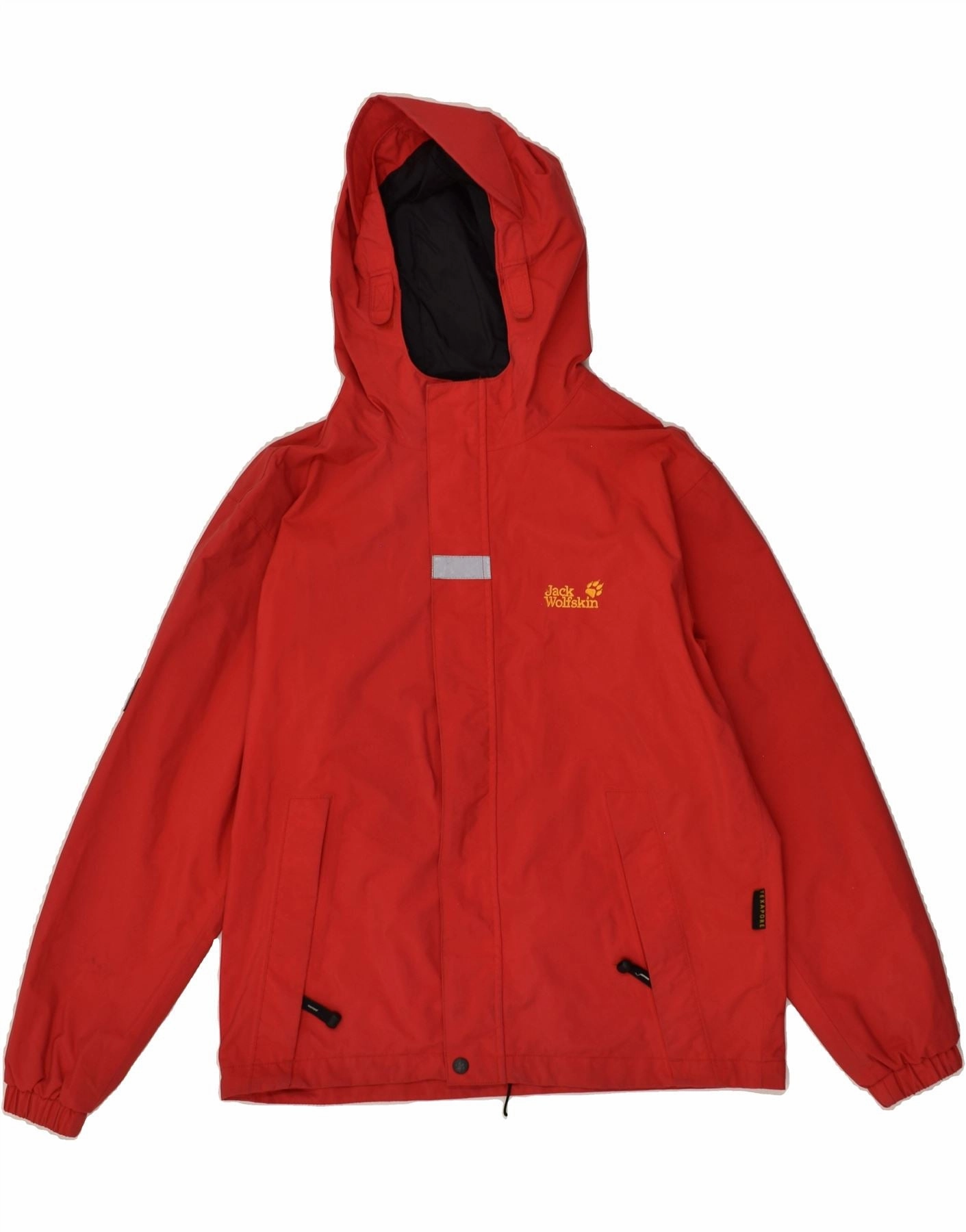 JACK WOLFSKIN Boys Graphic Hooded Windbreaker Jacket 11-12 Years Red suitable for extreme sports