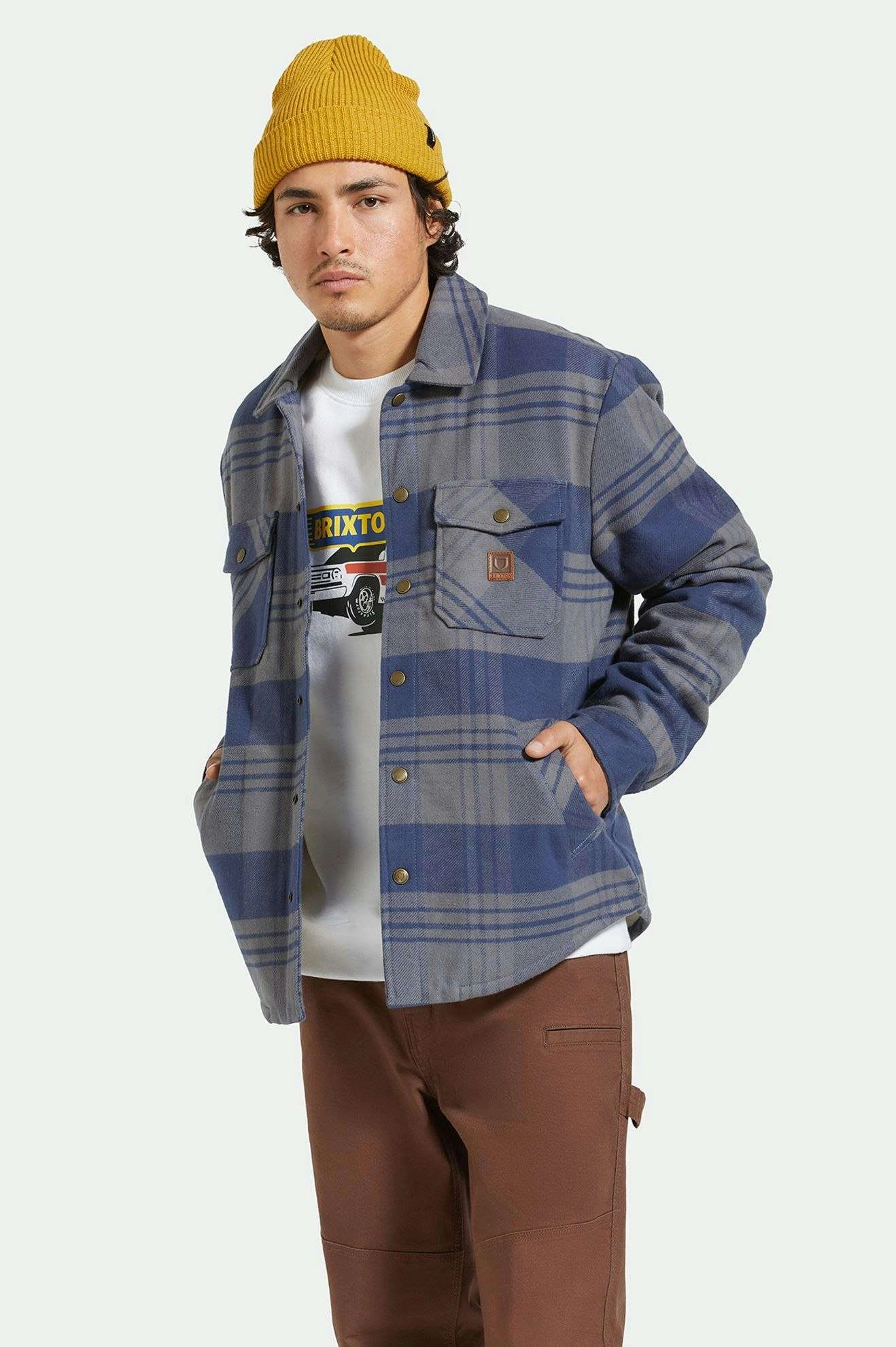 Active Lifestyle Durham Sherpa Lined Jacket - Washed Navy/Beige Plaid
