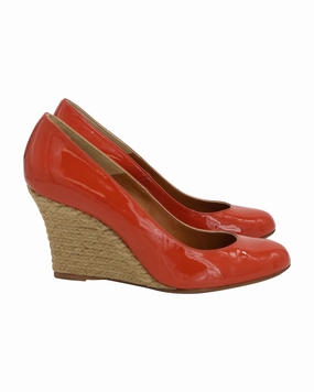 Lanvin Wedge Pumps in Orange Patent Leather Dual Glow
