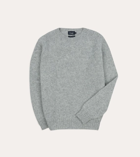 Light Grey Brushed Shetland Crew Neck Jumper Garment Dye Process UV Protection
