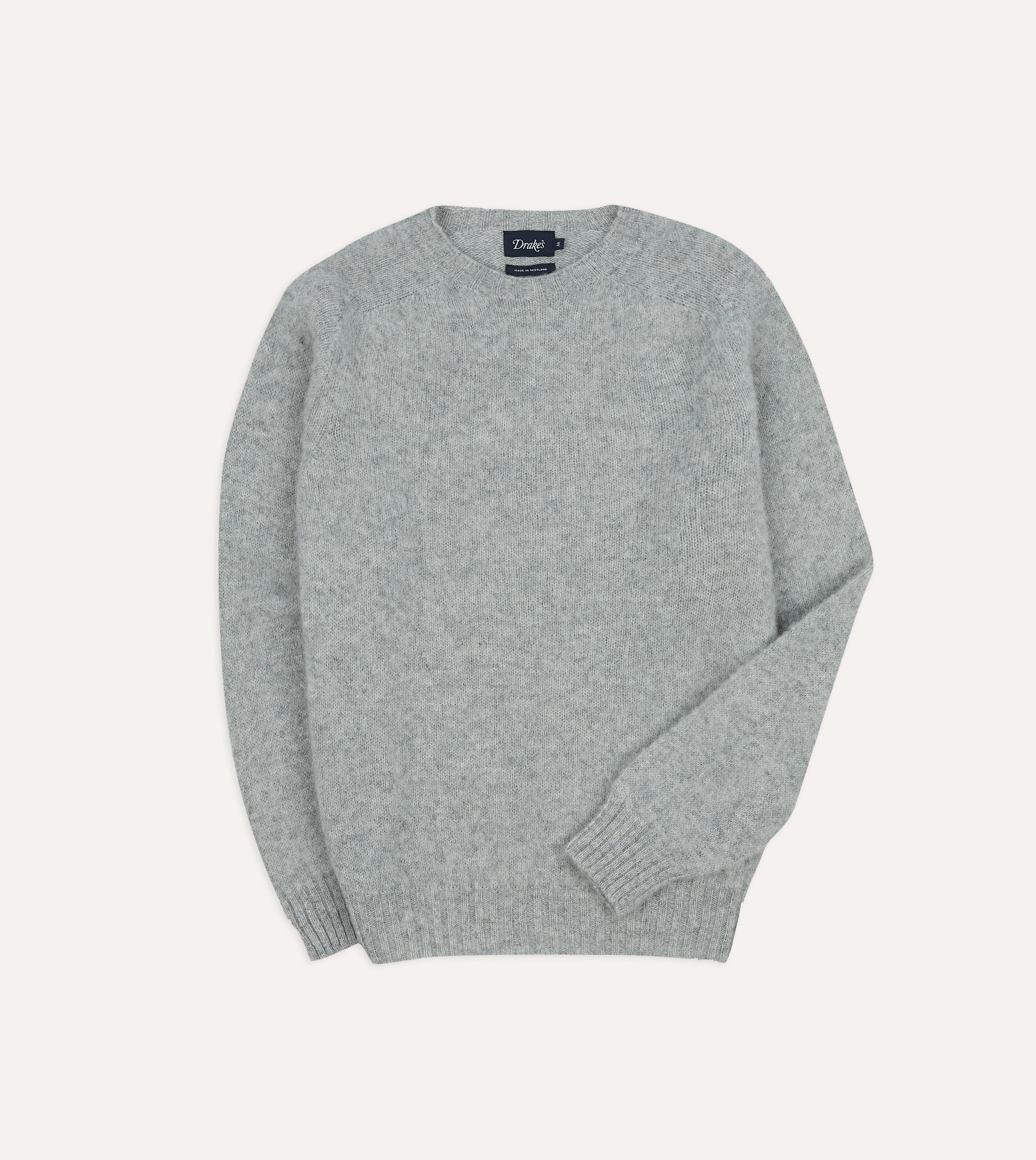 Light Grey Brushed Shetland Crew Neck Jumper Garment Dye Process UV Protection