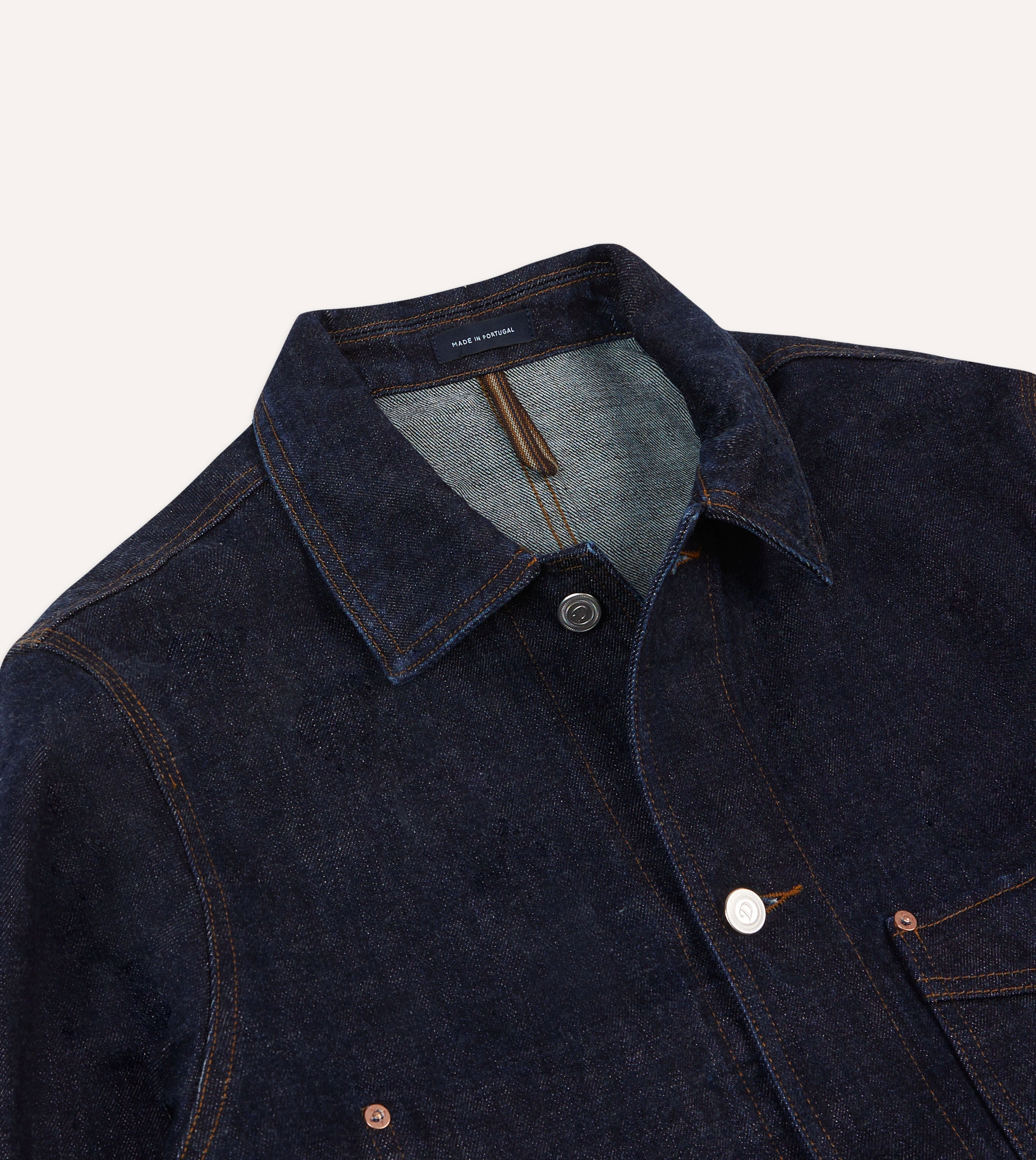 Indigo Rinse Denim Five-Pocket Chore Jacket Linen