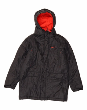 NIKE Boys Graphic Hooded Windbreaker Coat 13-14 Years XL  Black Polyester Multipurpose Utility Hot