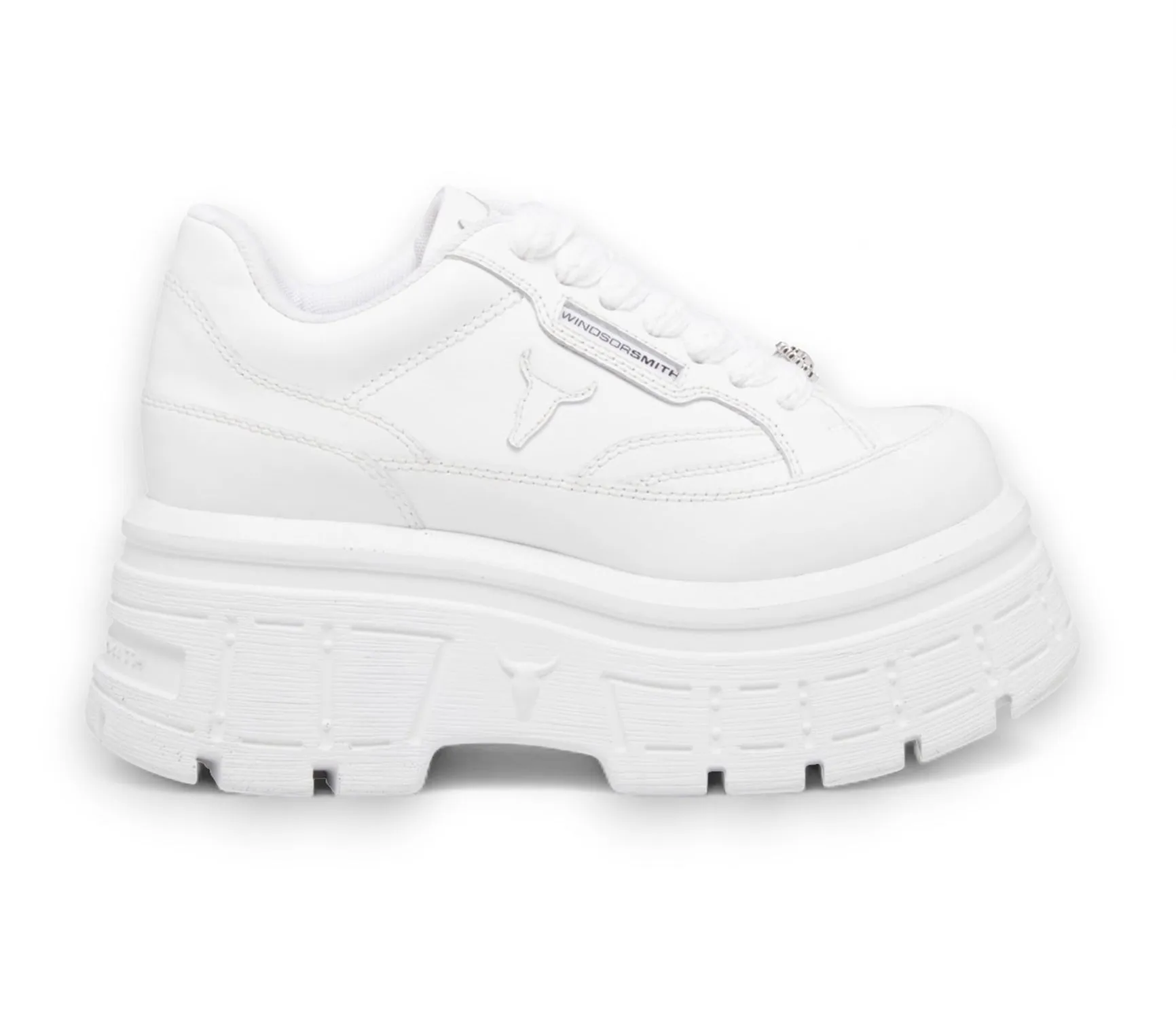 Long Step Windsorsmith White Chunky Leather Sneakers - Swerve