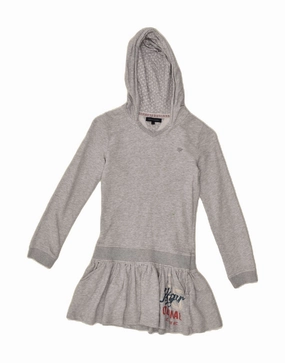 Comfy and Cozy TOMMY HILFIGER Girls Hooded Jumper Dress 7-8 Years Grey Cotton