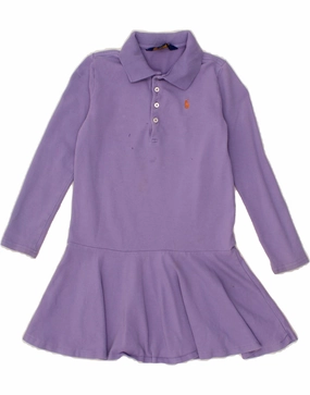 POLO RALPH LAUREN Girls Long Sleeve Polo Dress 5-6 Years Purple Cotton Heart Glow Quick Layer