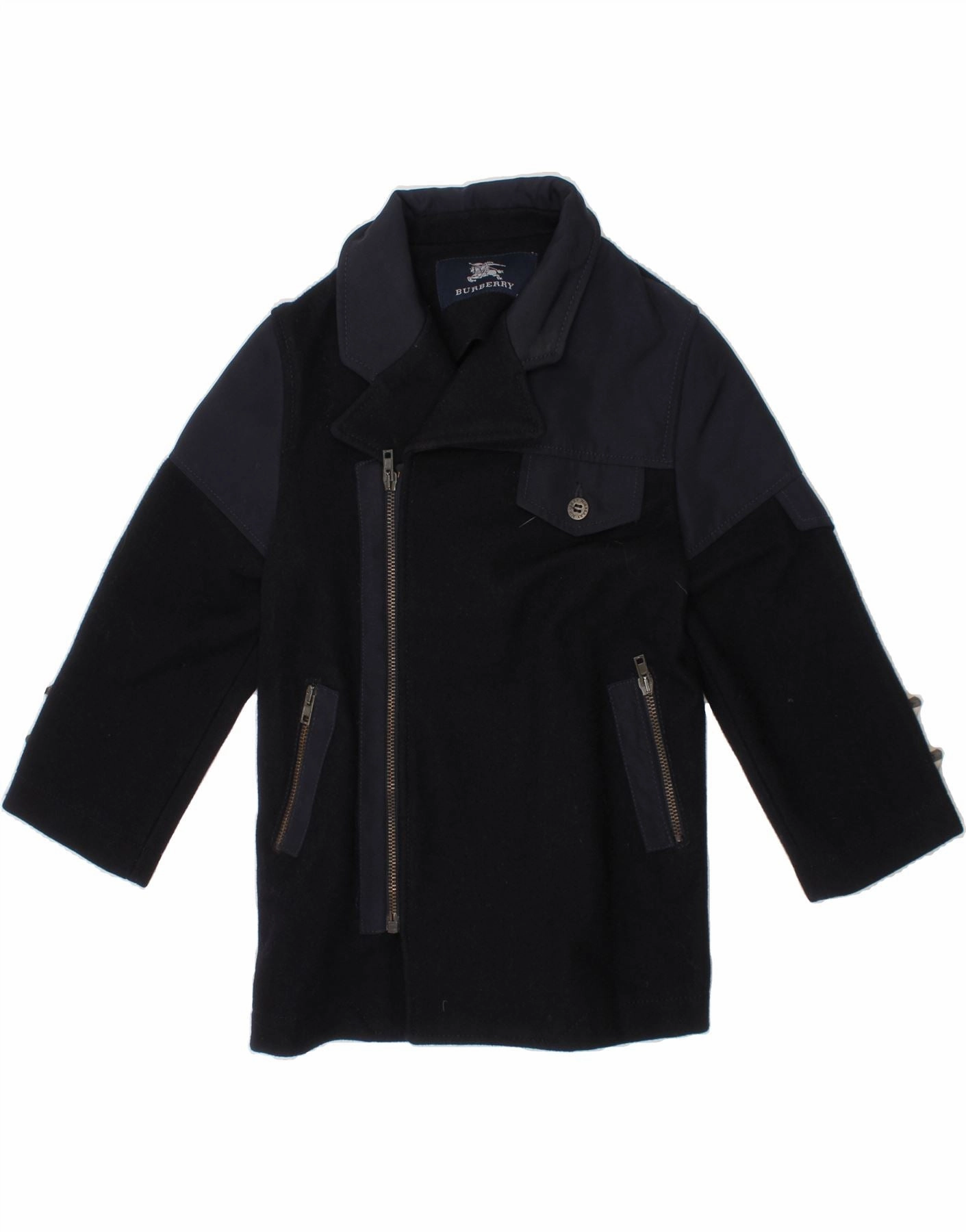 BURBERRY Boys Overcoat 4-5 Years Navy Blue Wool Nail-polish