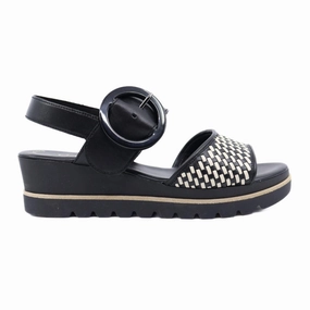 Women's Sandal Wedge Schwarz/panna In Black Cushioned Walk