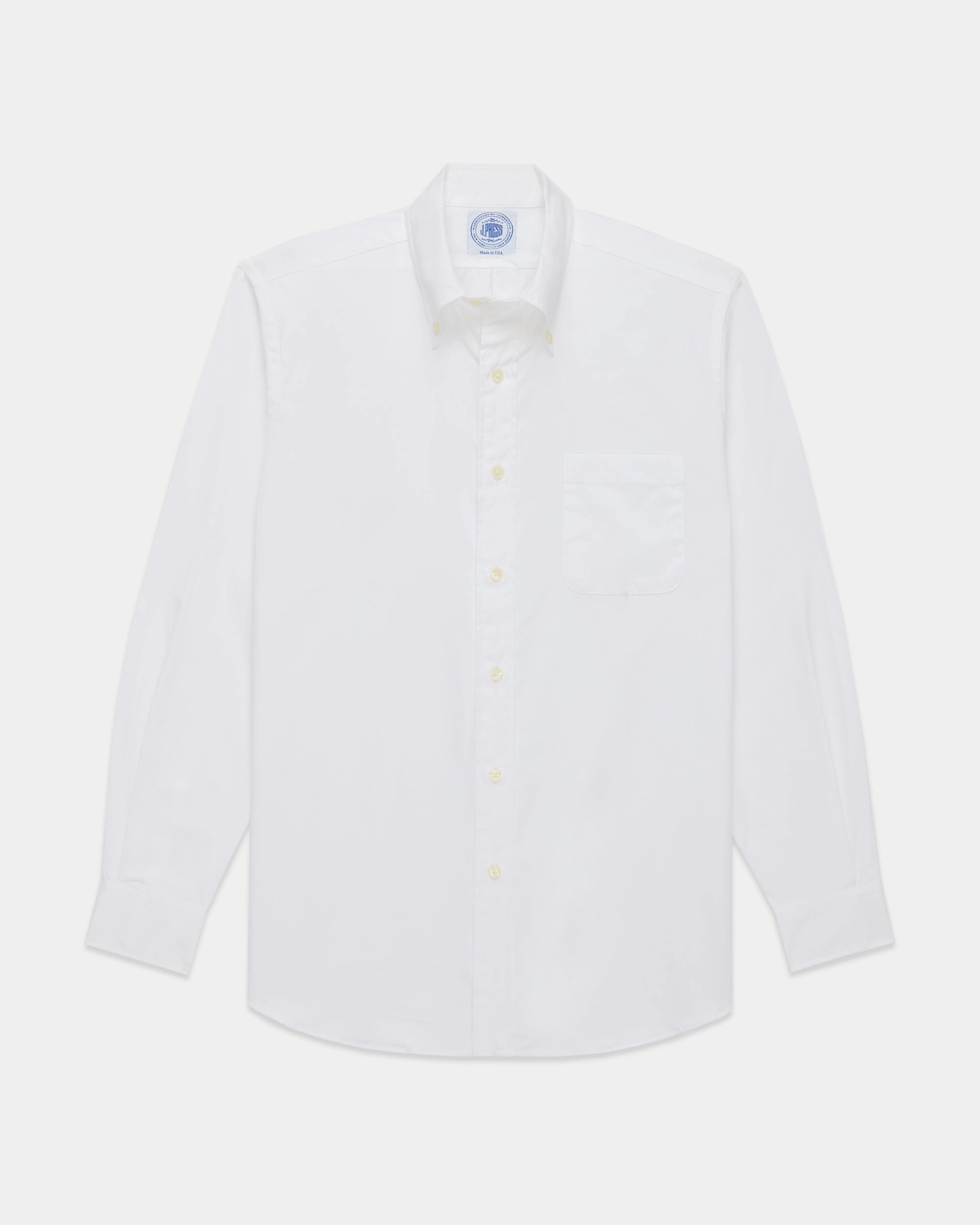 Nautical Look Sustainable Weave Made-in-USA White Pinpoint Oxford Button Down Shirt - Classic Fit