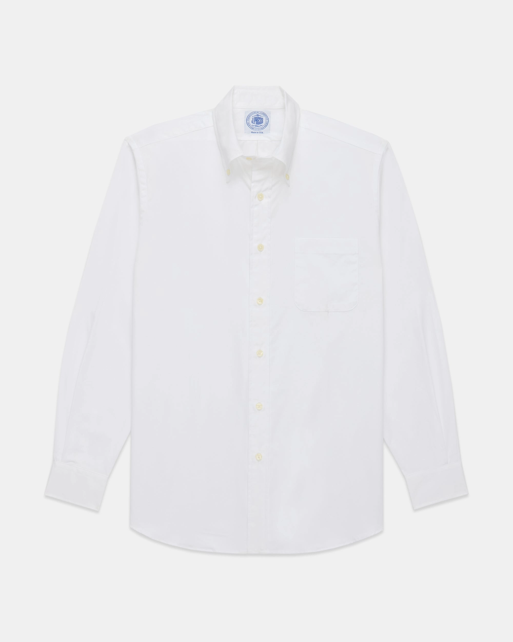 Hooded Neckline On-The-Go Style Made-in-USA White Pinpoint Oxford Button Down Shirt - Classic Fit