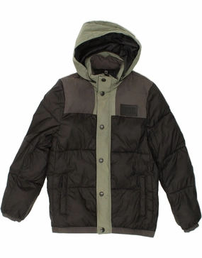 Double Layered Edging Win DIESEL Boys Hooded Padded Jacket 7-8 Years Black Colourblock Nylon