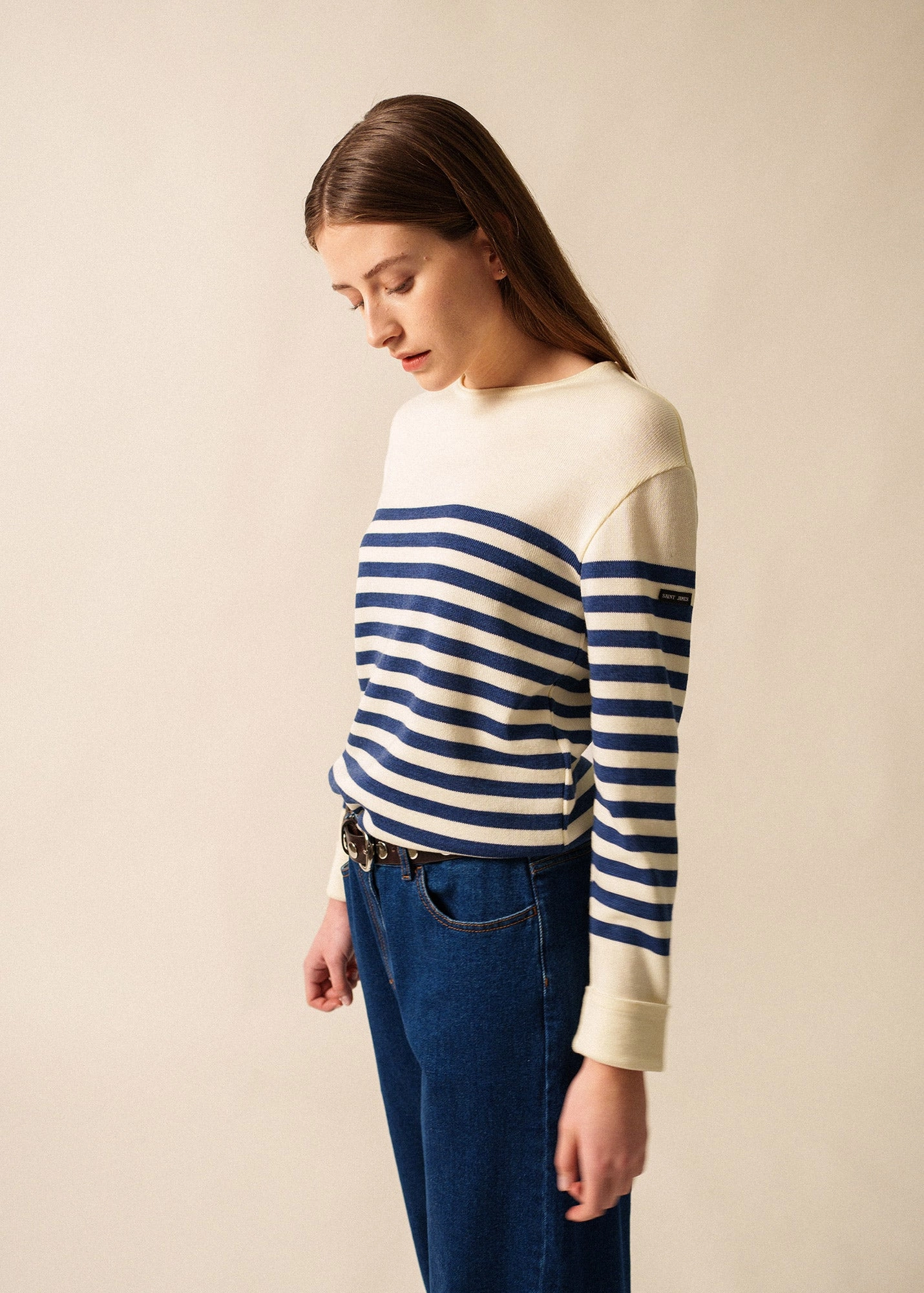 Knit Layering ECRINS - Striped Sweater in Soft Wool for Women (IVORY / DENIM BLUE)
