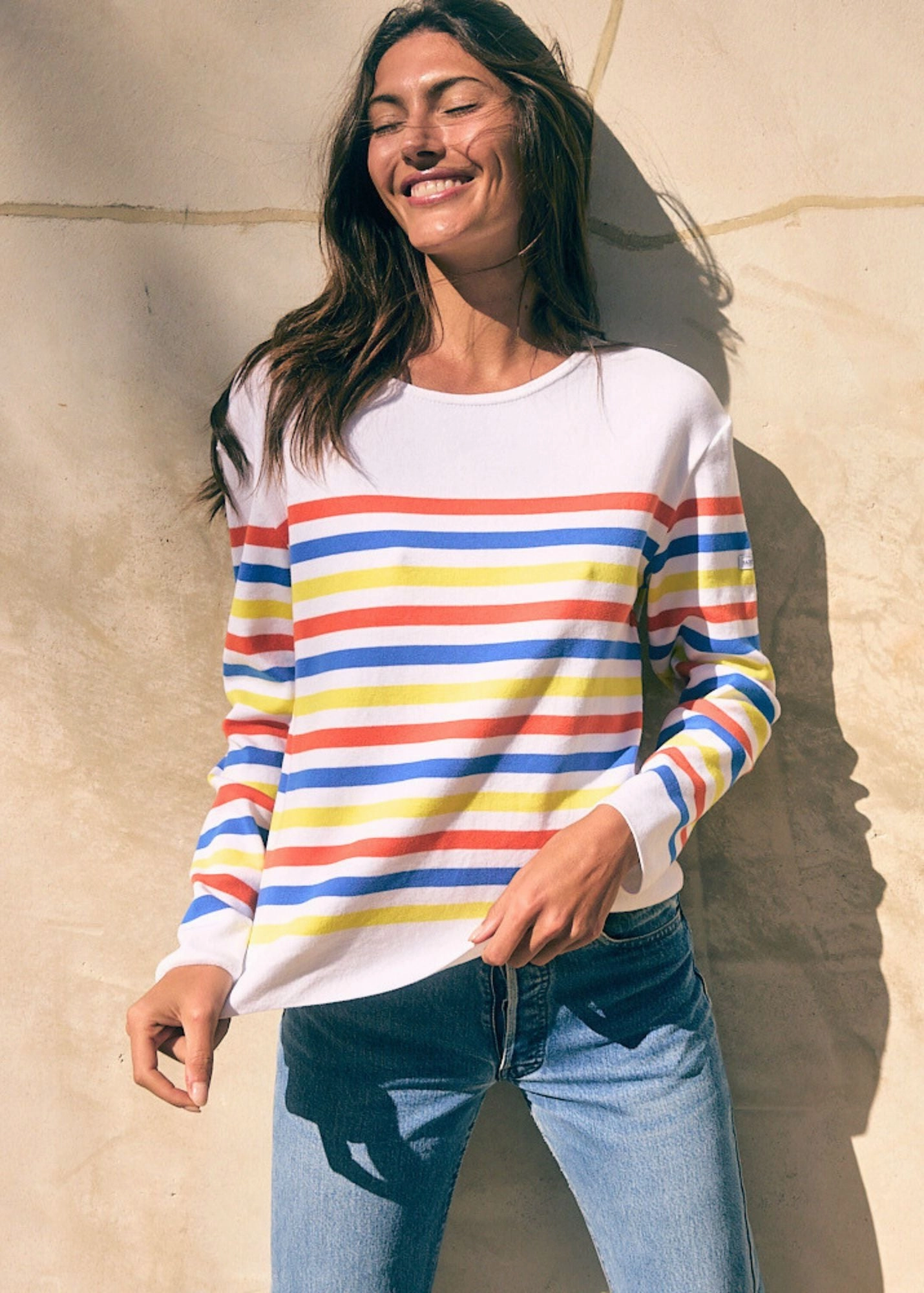 ECRINS COTTON - Tricolor Striped Sweater in Coton for Women  (CAP GRAPHIC) Drop Shoulder Design