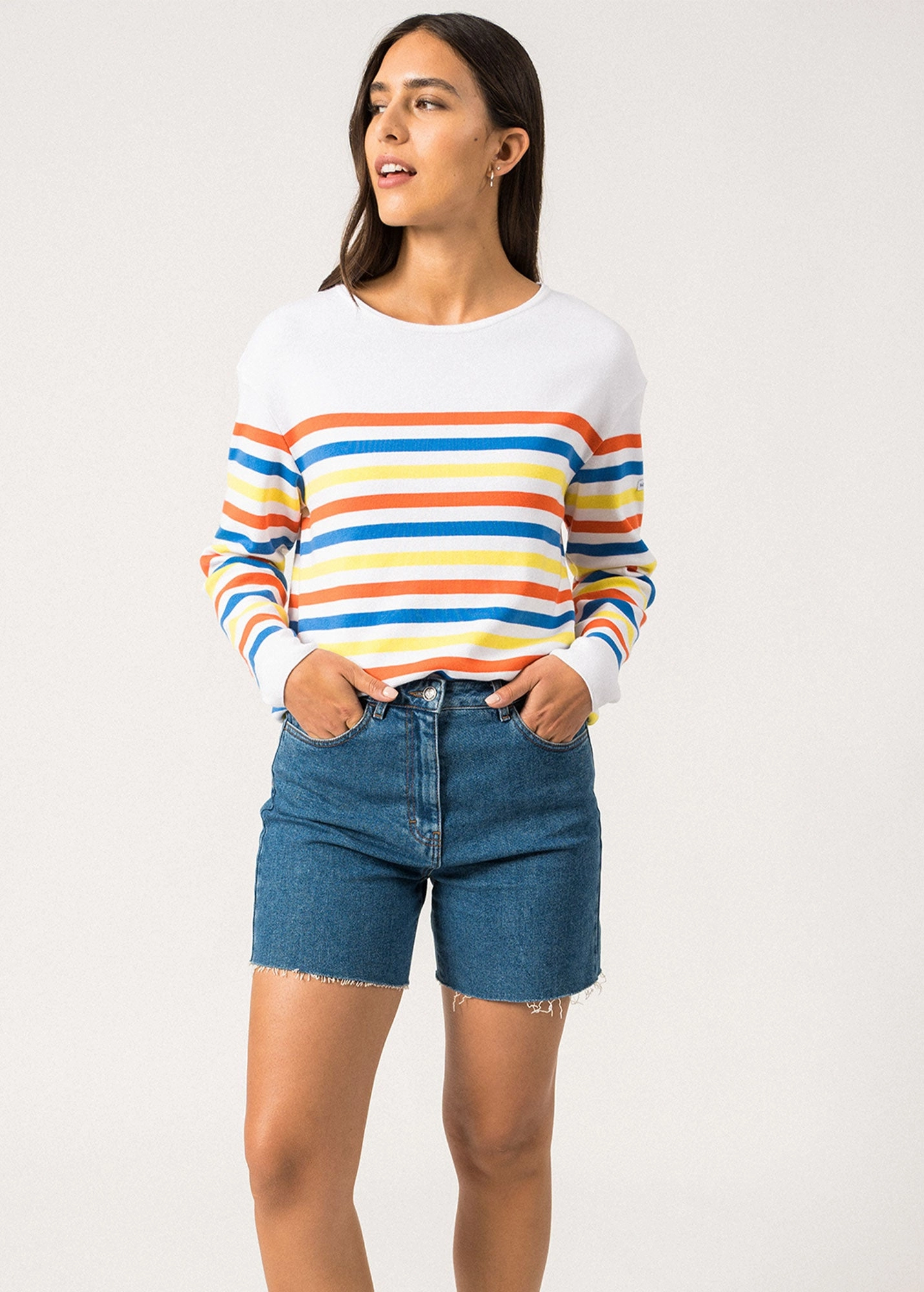 Everyday Comfort ECRINS COTTON - Tricolor Striped Sweater in Coton for Women  (CAP GRAPHIC)