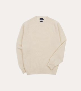 Ecru Brushed Shetland Crew Neck Jumper Rolled Cuffs
