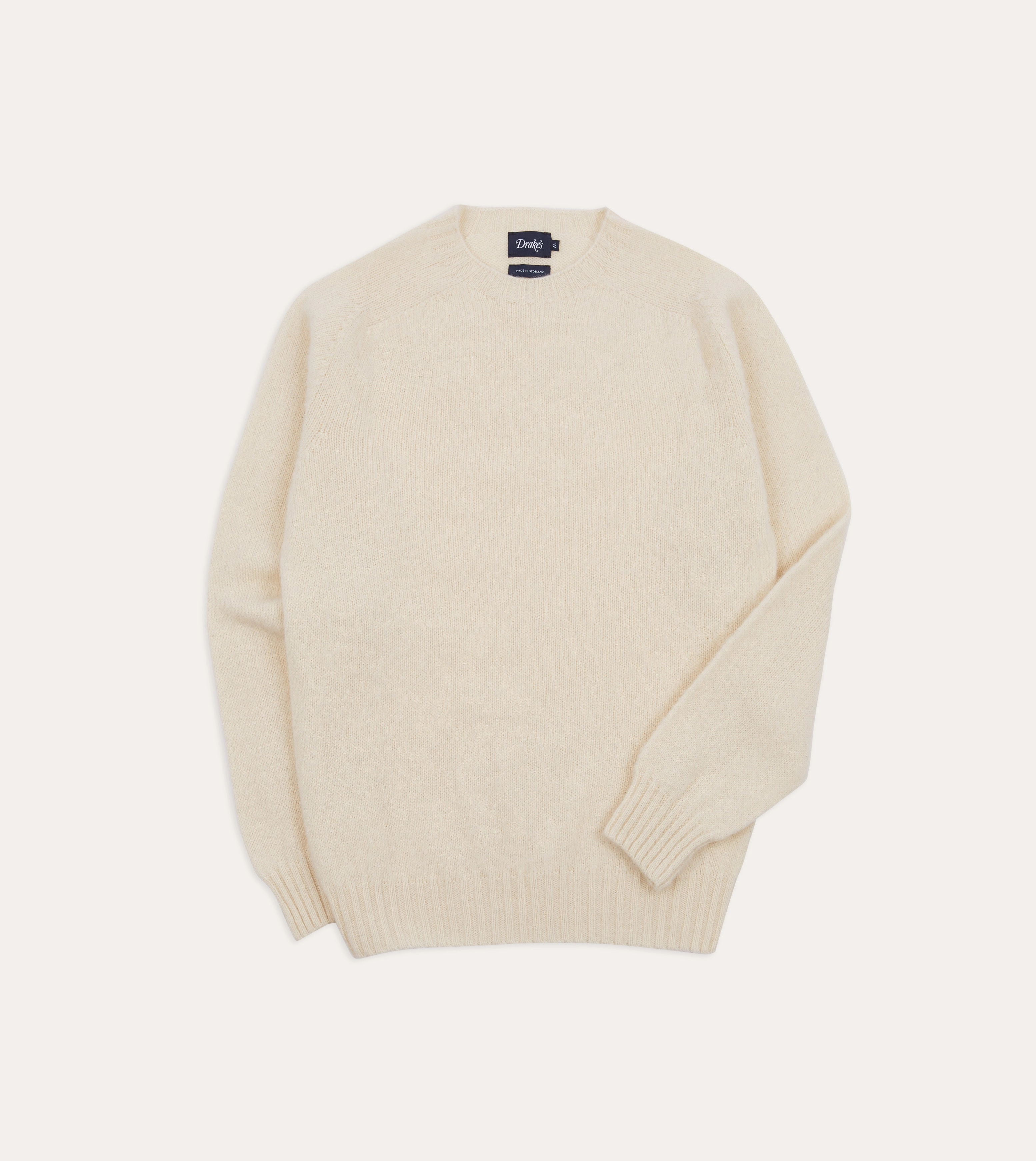Ecru Brushed Shetland Crew Neck Jumper Rolled Cuffs
