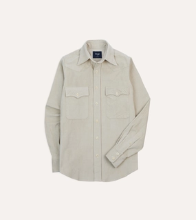 Job Interview Ecru Corduroy Two-Pocket Western Shirt