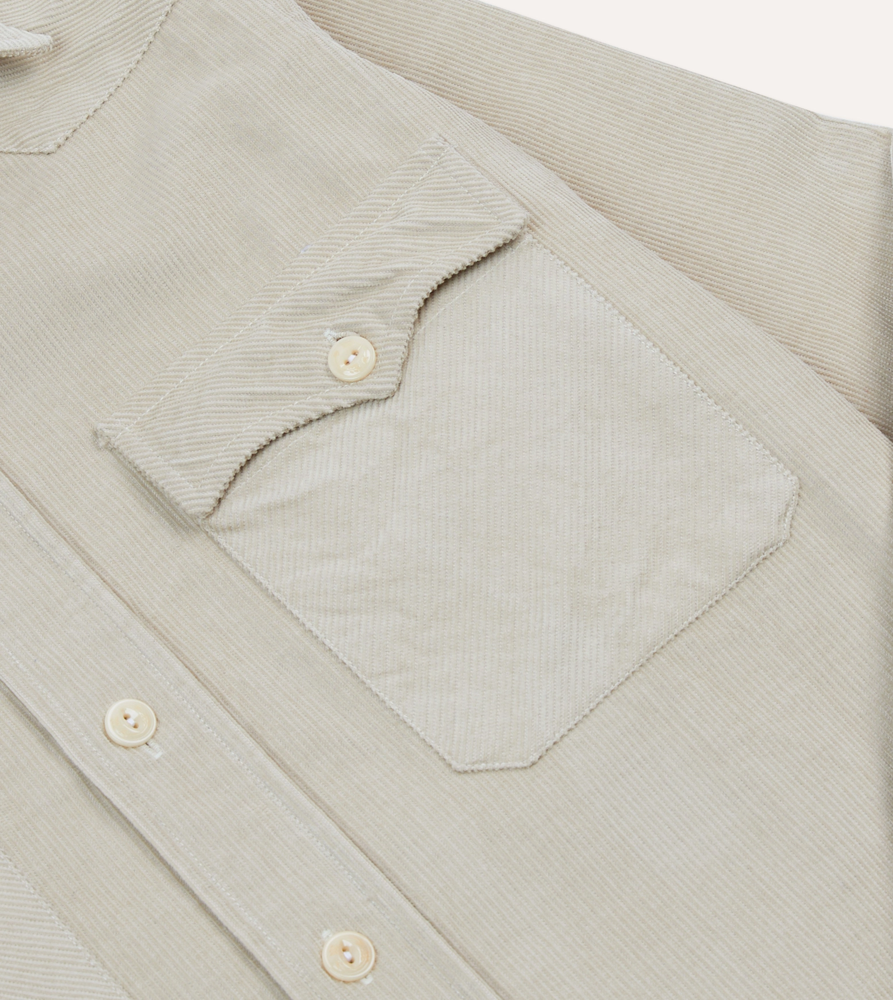 Ecru Corduroy Two-Pocket Western Shirt Modern Style Gradient effect
