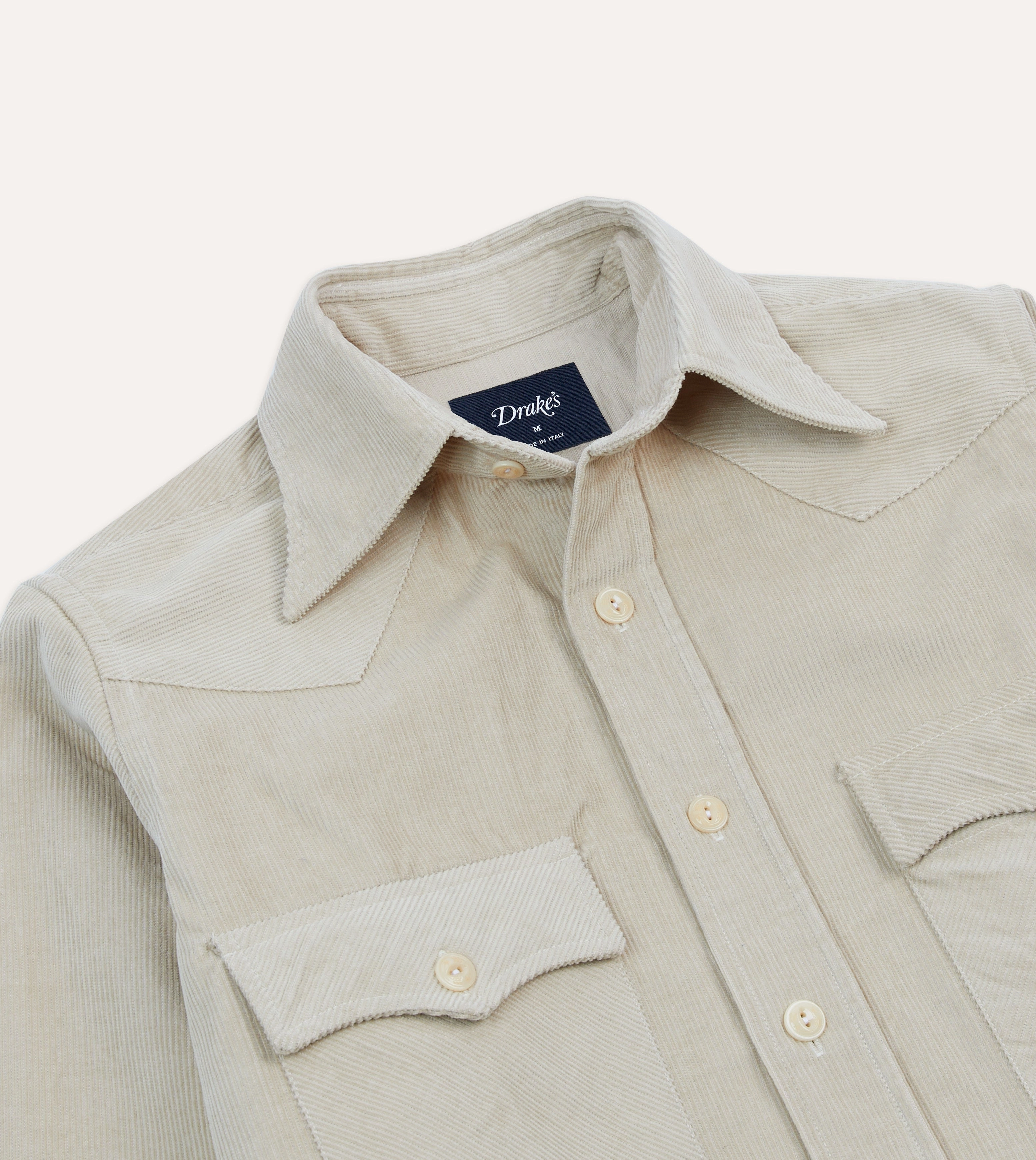Thermal Regulation Fabric Ecru Corduroy Two-Pocket Western Shirt