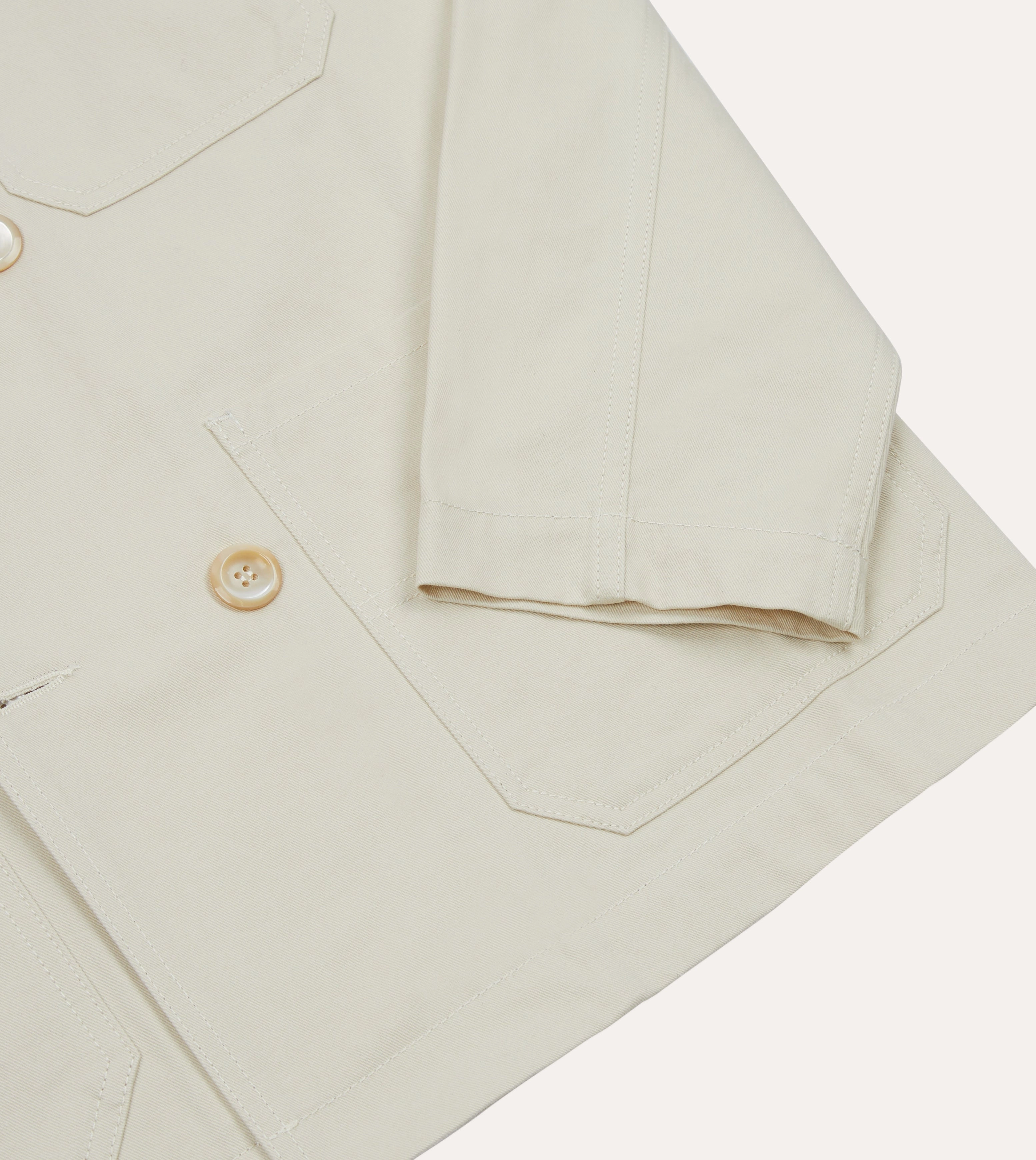 Ecru Cotton Double-Breasted Chore Coat Hooded Version Explain