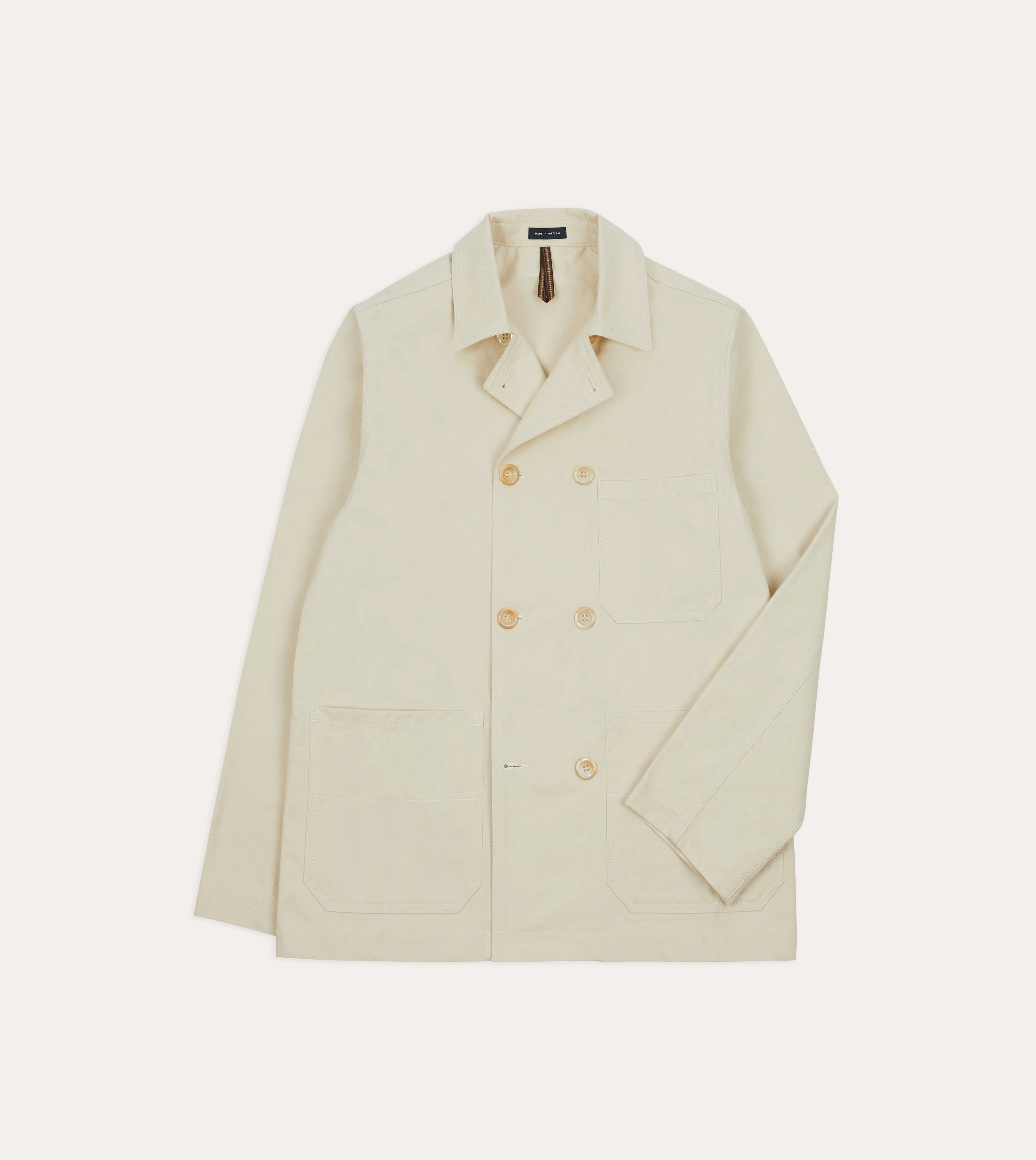Roll Trust Ecru Cotton Double-Breasted Chore Coat