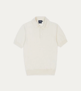 Streetwear vibe Chilly Weather Ecru Knitted Crepe Cotton Short-Sleeve Polo Shirt