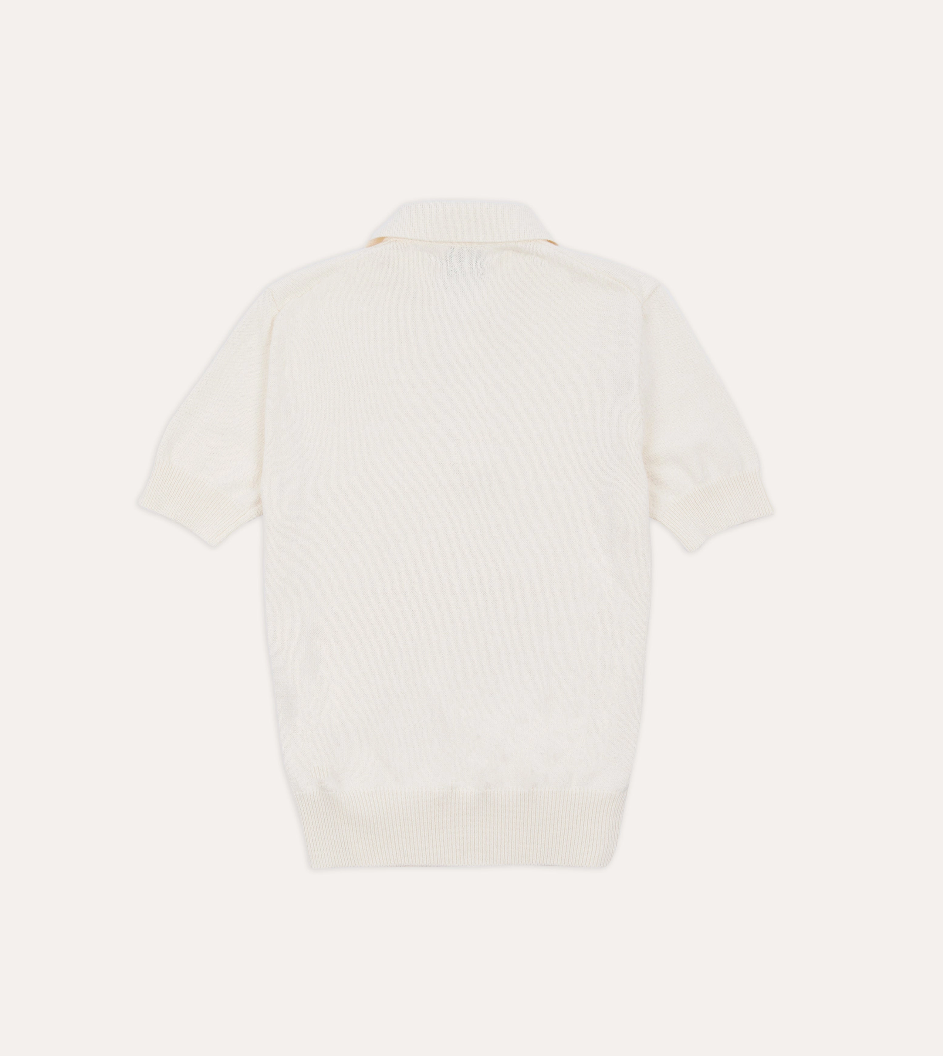 Ecru Knitted Crepe Cotton Short-Sleeve Polo Shirt sunny day wear casual party